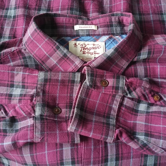 Penguin Plaid Wine Classic Fit Shirt Sz XL - Picture 8 of 9